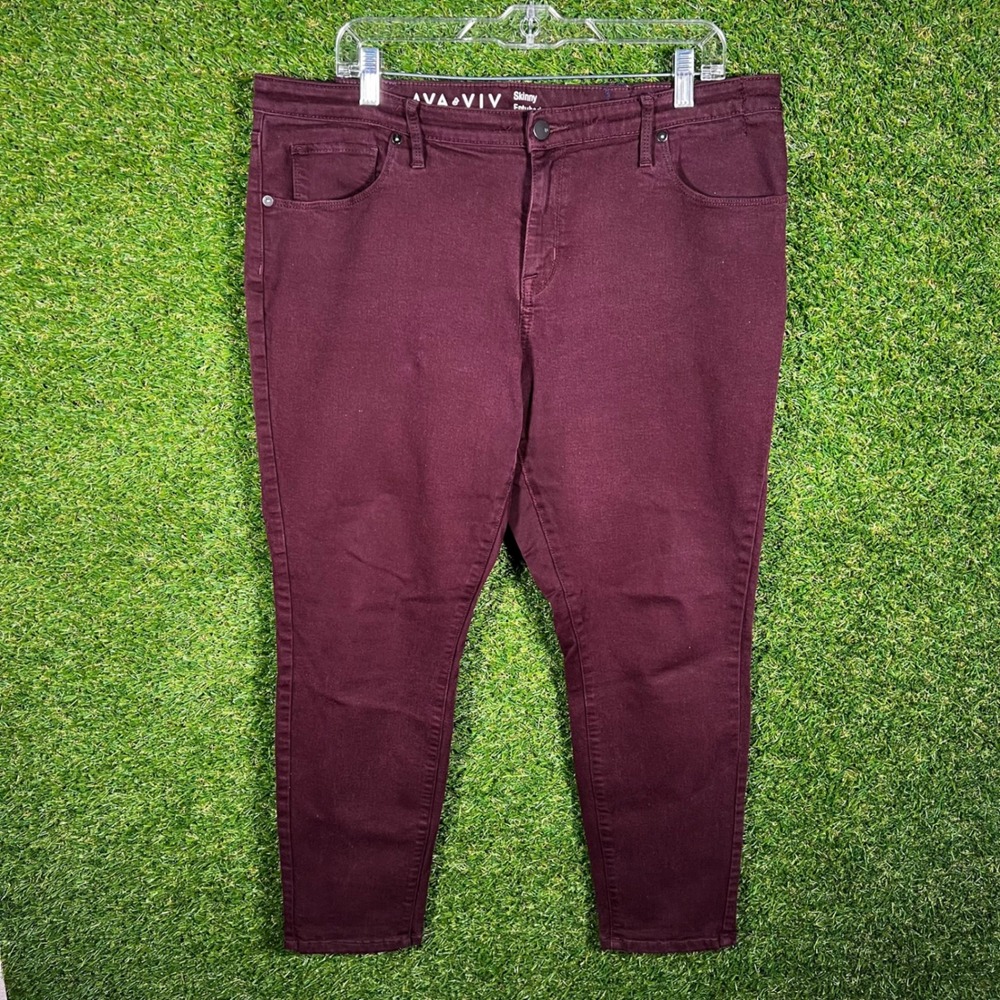 Ava & Viv Skinny Entubado Jeans‎ Womens 18W Burgundy Power Stretch Maroon Pants